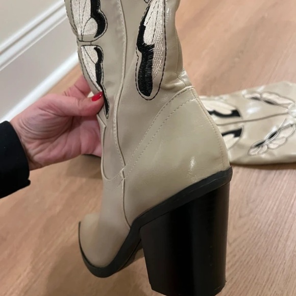 Boots Cream and Black Butterfly Heeled Boots - Picture 3 of 5